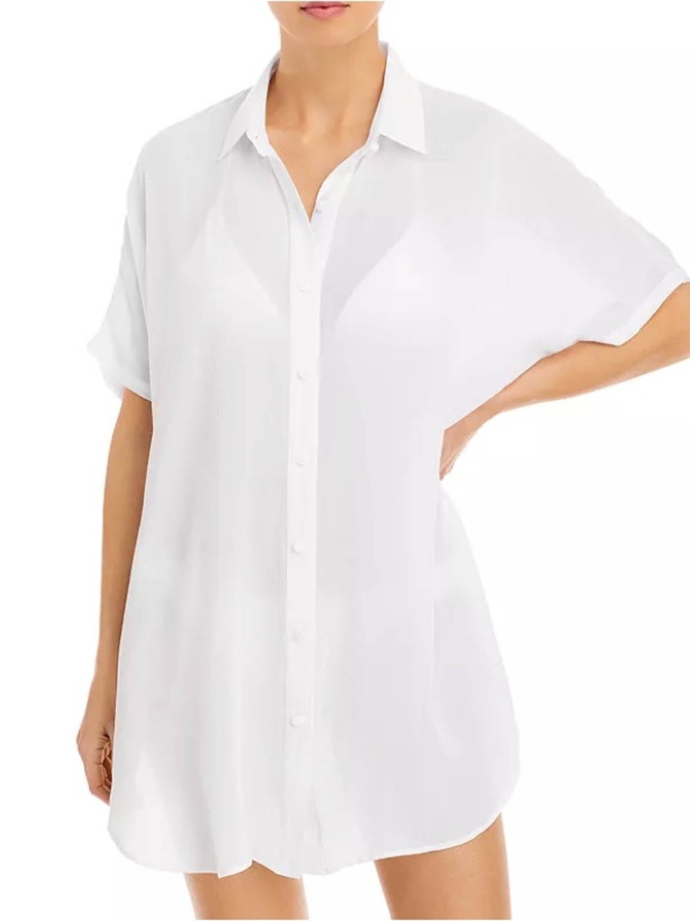 AQUA Swim Button-Down Swim Cover Up Tunic, Small, Snow
